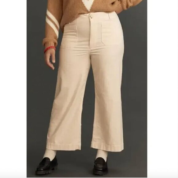 Anthropologie Maeve Colette Corduroy Full Length Wide Leg Pant Size 22W Ivory - Picture 2 of 13